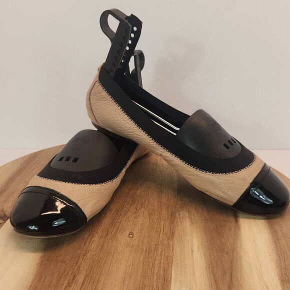 Tory Burch Bridgette Honeywheat Black Leather Quilted Cap Toe Ballet Flats 6 M - Picture 8 of 10